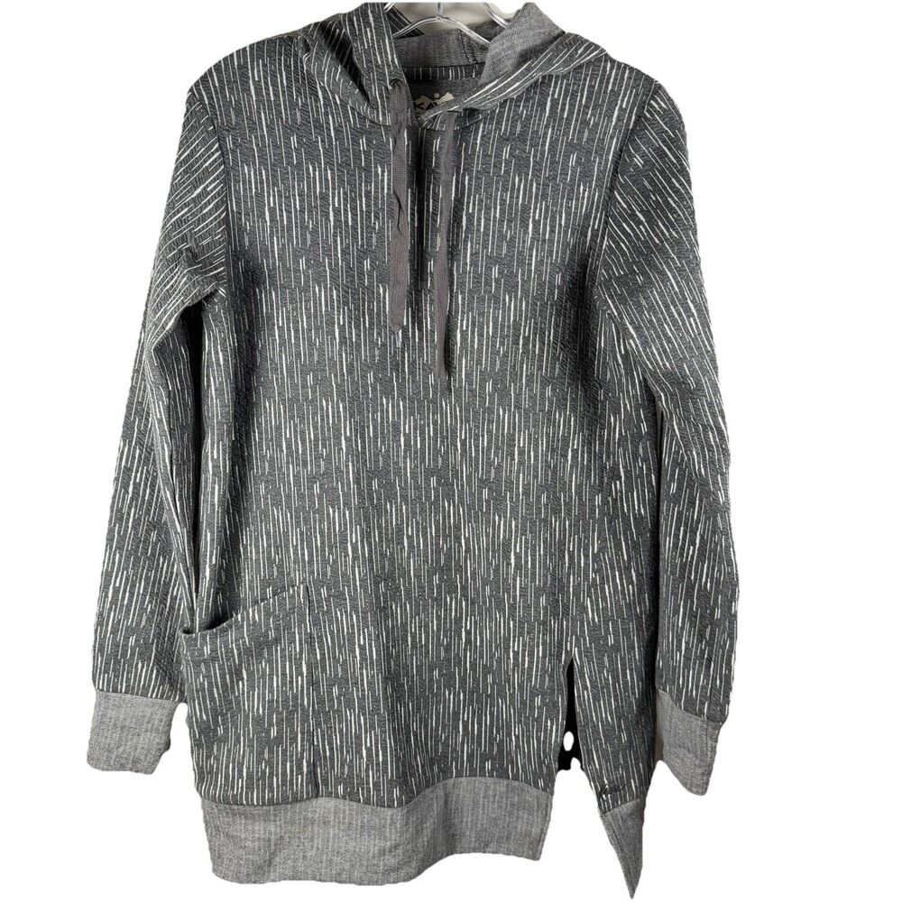 Kavu Roberta Pullover Hooded Sweatshirt Sz S Gray Cream‎ Tunic Long Sleeve Gorp